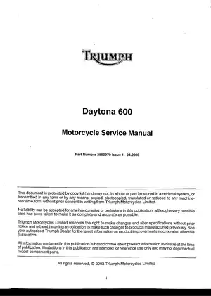 Triumph Daytona 600 Motorcycle Service Manual (2003 Edition) Preview image 2