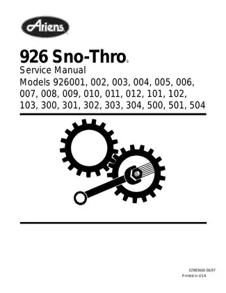 Ariens 926 series Sno-Thro service manual Preview image 1