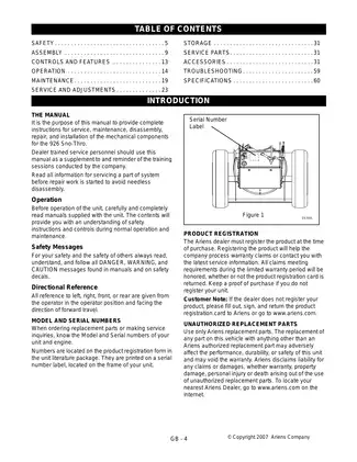 Ariens 926 series Sno-Thro service manual Preview image 2
