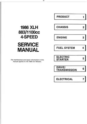1986-2003 Harley-Davidson Sportster XLH883 F1100 cc, 1200 cc service manual Preview image 1