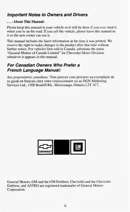 1994 Chevrolet Astro Owner's Manual - Comprehensive Guide for Safe Operation & Maintenance Preview image 4