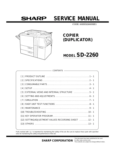 Preview: Sharp SD-2260 Copier Service Manual (P/N 00ZSD2260SME1)