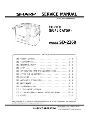 Sharp SD-2260 copier service manual Preview image 1
