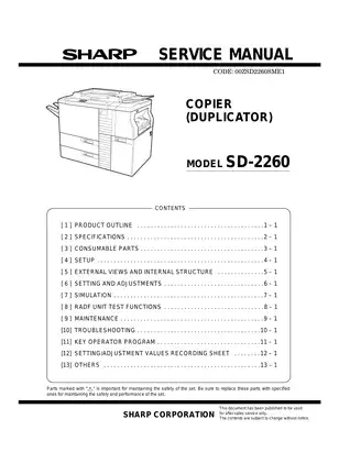 SHARP SD-2260 Copier Service Manual | Professional Maintenance Guide