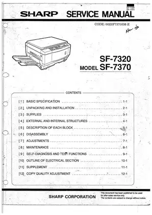 Sharp SF-7320, SF-7370 copier service manual Preview image 1