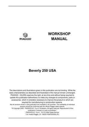Piaggio Beverly 250, BV250 workshop manual Preview image 2
