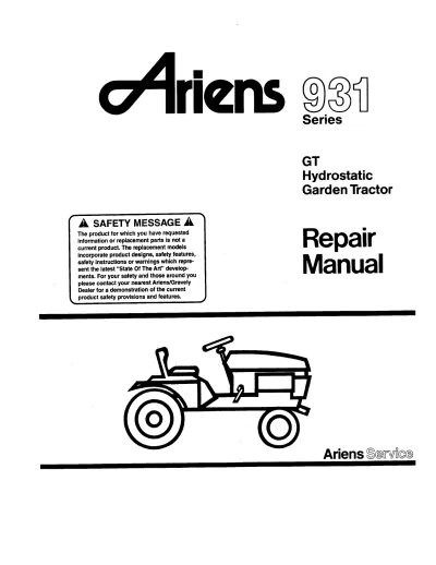 Preview: 1979–1982 Ariens 931 Series GT (931004-931034) Hydrostatic Garden Tractor Repair Manual (P/N 000127A)