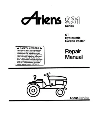 Ariens O3i Series GT Hydrostatic Garden Tractor Service Manual Preview image 2
