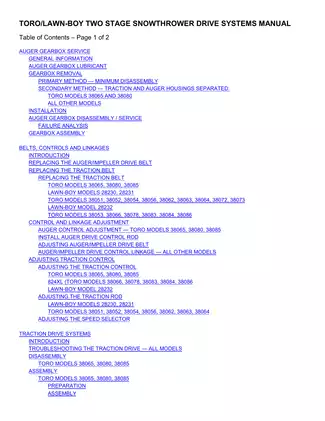 Toro Lawn-Boy Two Stage Snowthrower Drive Systems Manual (1990-2002) Preview image 2