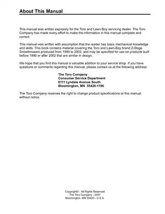 Toro Lawn-Boy Two Stage Snowthrower Drive Systems Manual (1990-2002) Preview image 5