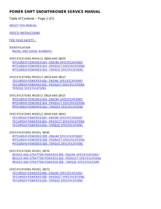 Toro Power Shift Snowthrower Service Manual (Models 624, 824, 828, 1132) Preview image 2