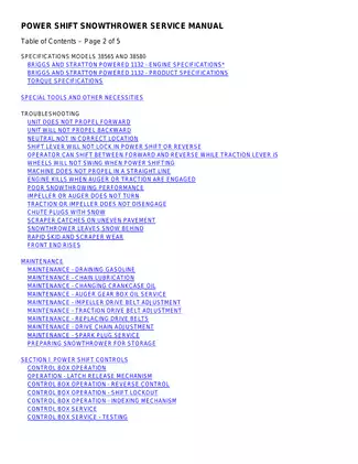 Toro Power Shift Snowthrower Service Manual (Models 624, 824, 828, 1132) Preview image 3