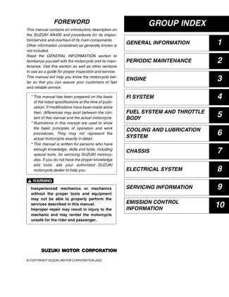 2003 Suzuki AN400 Burgman service manual Preview image 2