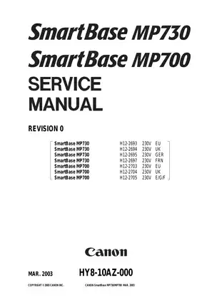 Canon SmartBase MP700, MP730 all-in-one printer service manual Preview image 1