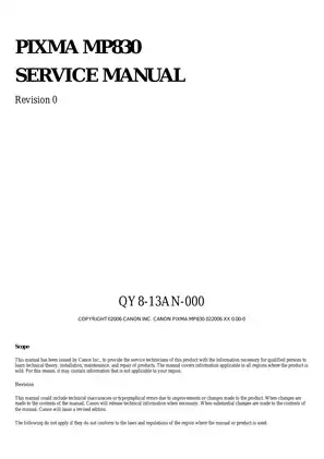Canon PIXMA MP830 Service Manual - Comprehensive Guide for Technicians