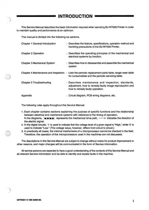 Canon BJ-W7000 Bubble Jet Printer Service Manual Preview image 3