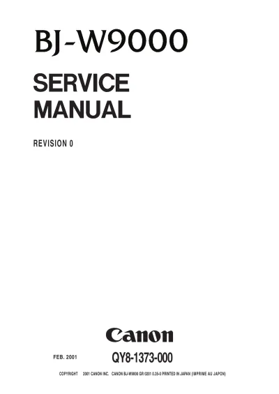 Preview: 2001 Canon BJ-W9000 Large Format Printer Service Manual (P/N QY8-1373-000)
