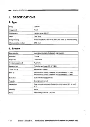 Canon CLC-700, CLC-800 color laser copier service manual Preview image 3