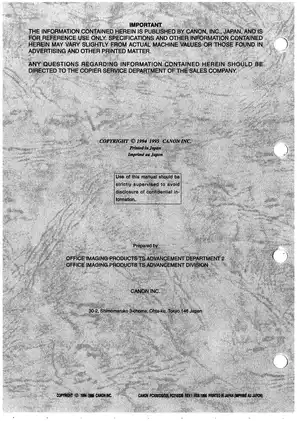 Canon PC300/320/325/FC210/230 Service Manual - Comprehensive Guide for Service and Maintenance Preview image 2