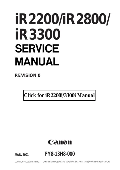 Preview: 2001 Canon iR2200/iR2800/iR3300 Service Manual (P/N FY8-13H8-000)