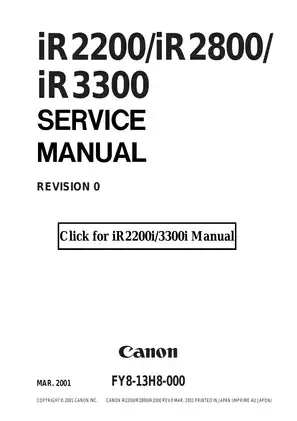 Canon IR2200, IR2800, IR3300 monochrome multifunction copier service manual Preview image 1