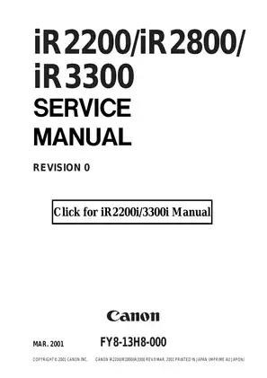 Canon iR2200/iR2800/iR3300 Service Manual - Comprehensive Guide for Repairs and Maintenance
