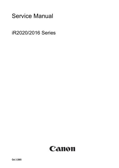 Preview: 2005 Canon iR2020/iR2016 Series Service Manual OEM (P/N 0011–0899)