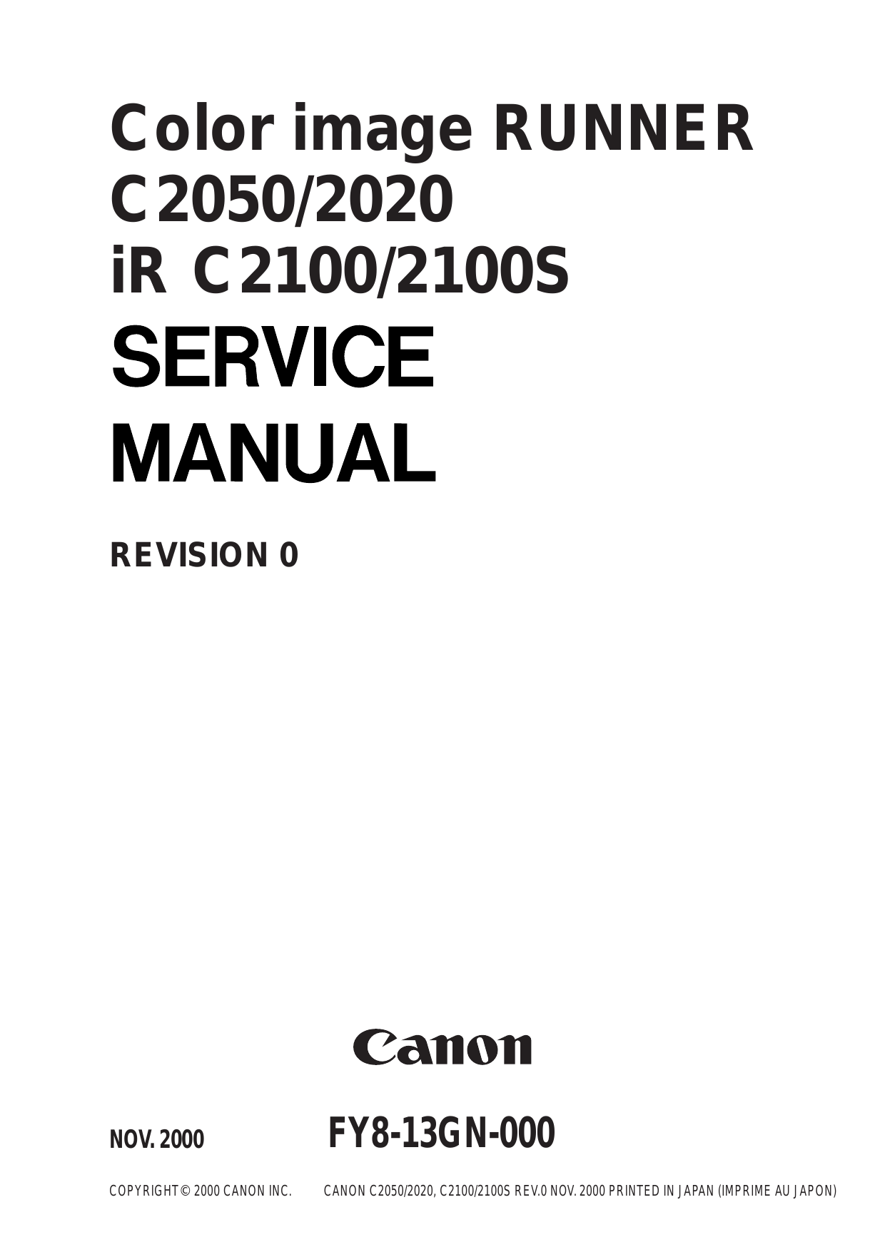 Canon Color image Runner C2020, C2050, IRC2100 copier service manual Preview image 1