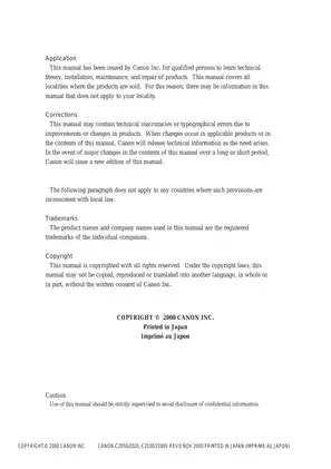 Canon Color ImageRUNNER C2050/2020 & C2100/2100S Service Manual Preview image 2