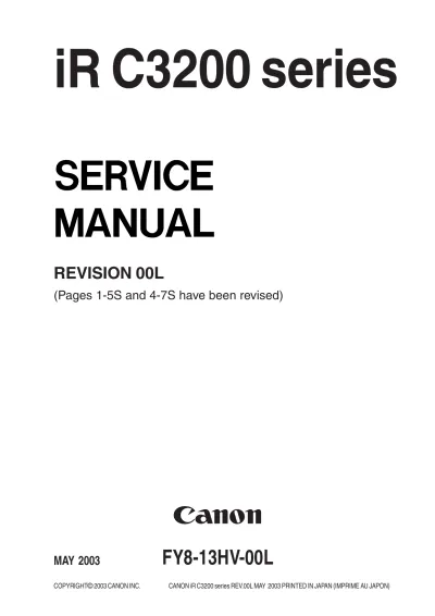 Preview: Canon iR C3200 Series Service Manual (P/N FY8-13HV-00L)