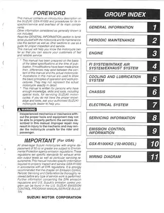 2001-2002 Suzuki GSX-R1000 service manual Preview image 2