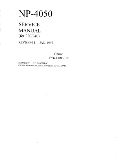 Preview: 1991–1993 Canon NP-4050 Service Manual (P/N FY8-13BF-010)