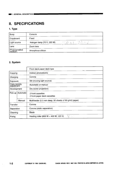 Preview: 1996 Canon NP6050 Digital Copier Service Manual (P/N FY8-13DH-01Y)
