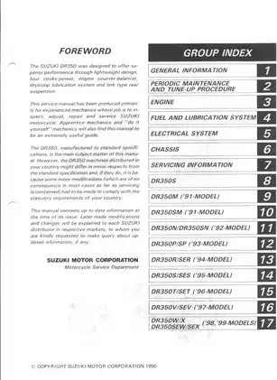 Suzuki DR350 Service Manual - Comprehensive Maintenance Guide for 1990-1997 Models Preview image 2