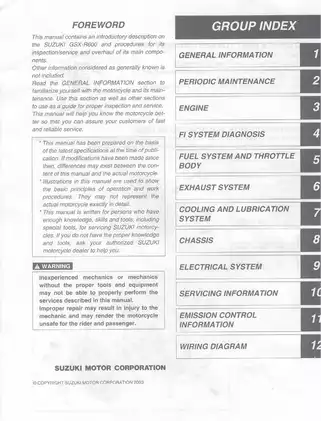 Comprehensive Suzuki GSX-R600 Service Manual (2004 Model) Preview image 2