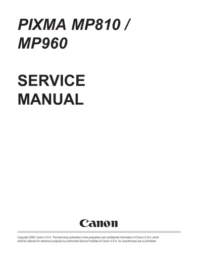 Preview: 2006 Canon PIXMA MP810 / MP960 Factory Service Manual