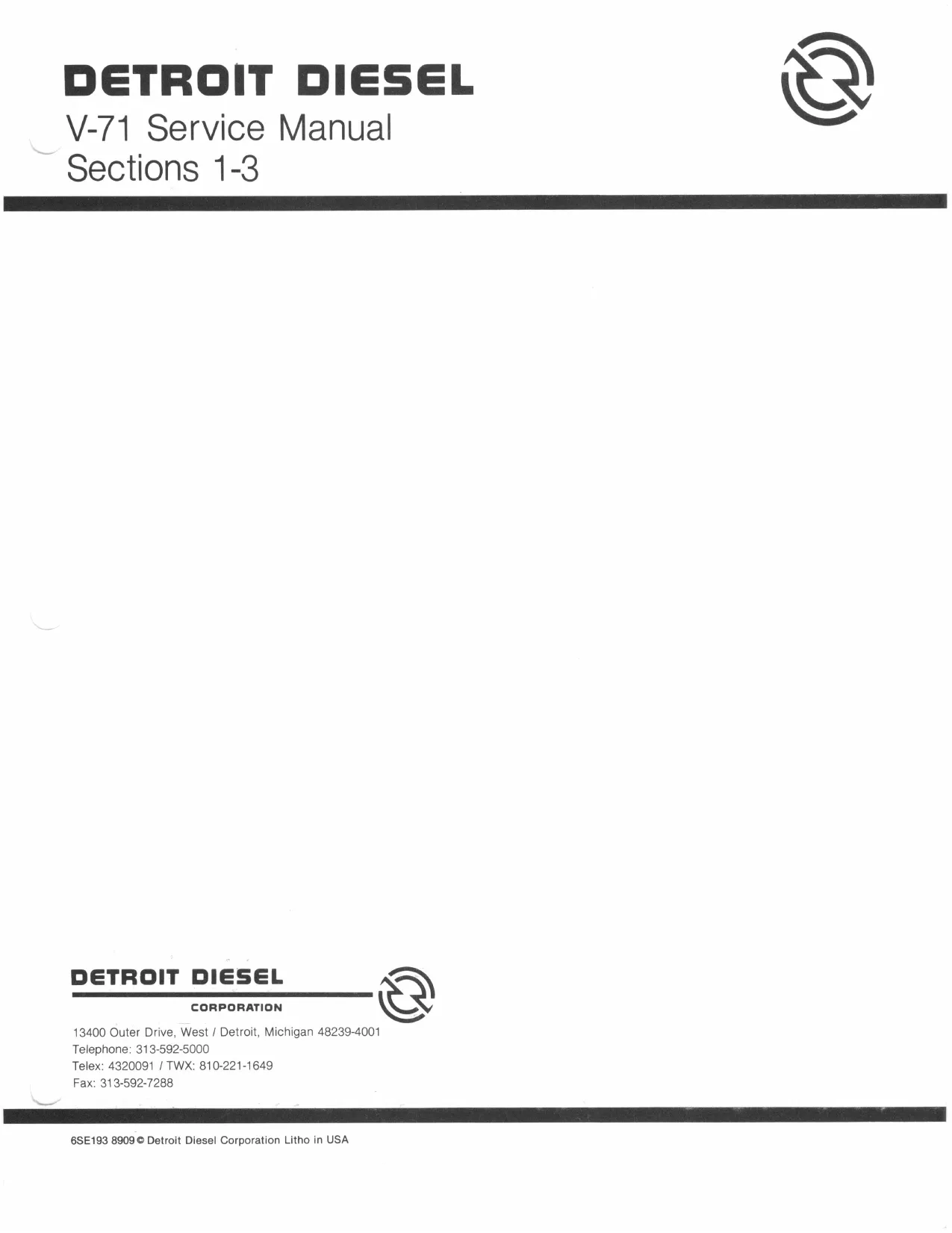 Detroit diesel engine V-71 series service manual