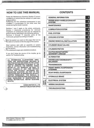 Honda Comprehensive Honda Motorcycle Service Manual (2000) manual preview page 2 - thumbnail
