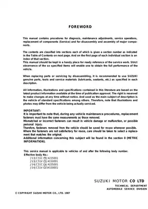 1987 Suzuki SJ Samurai service manual Preview image 2