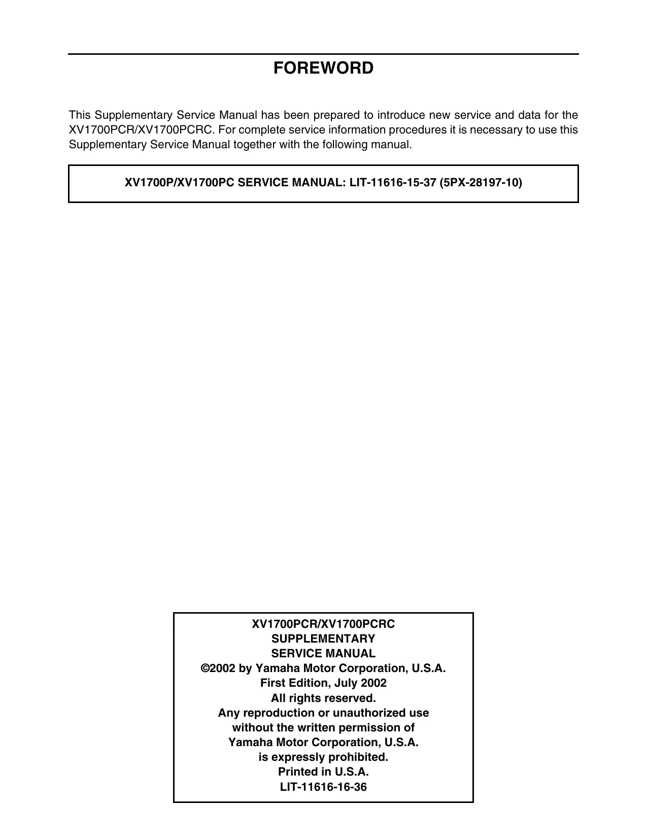 2002 Yamaha XV17 Road Star Warrior service manual Preview image 2