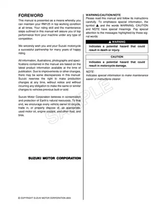 Suzuki RM125 Owner’s Service Manual: Comprehensive Guide for Maintenance and Repairs Preview image 3
