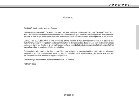 GAS GAS EC 125/200/250/300 Enduro Motorcycle Service Manual (2003) Preview image 2
