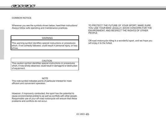 GAS GAS EC 125/200/250/300 Enduro Motorcycle Service Manual (2003) Preview image 3
