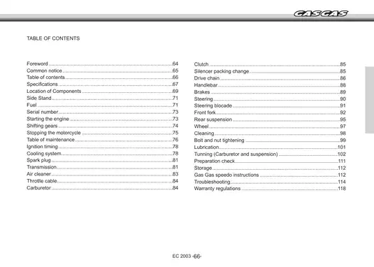 GAS GAS EC 125/200/250/300 Enduro Motorcycle Service Manual (2003) Preview image 4