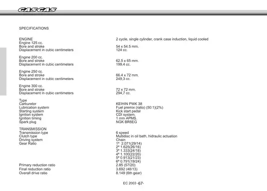 GAS GAS EC 125/200/250/300 Enduro Motorcycle Service Manual (2003) Preview image 5