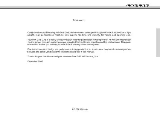 GAS GAS EC FSE 400/450cc Motorcycle Manual - Comprehensive Maintenance Guide Preview image 2