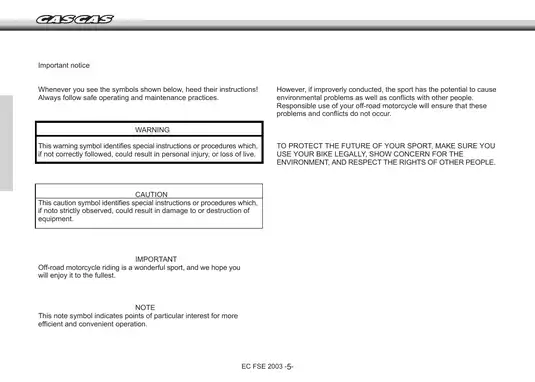 GAS GAS EC FSE 400/450cc Motorcycle Manual - Comprehensive Maintenance Guide Preview image 3