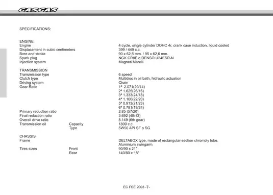 GASGAS FSE 400, FSE 450 off-road motorcycle service manual Preview image 5
