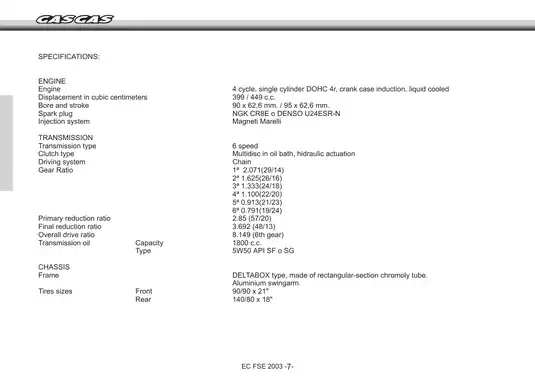 GAS GAS EC FSE 400/450cc Motorcycle Manual - Comprehensive Maintenance Guide Preview image 5