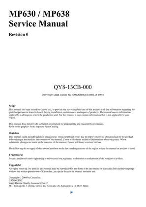 Canon MP630 / MP638 Service Manual - Comprehensive Repair and Maintenance Guide